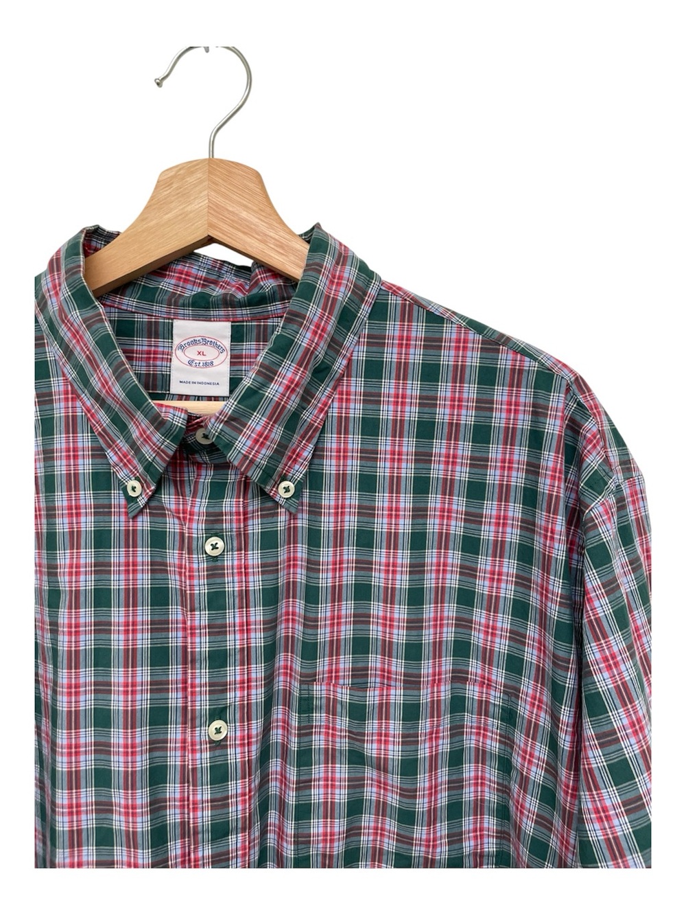 Brooks Brothers 1818 Friday Poplin Red/Green Plaid ButtonDown Men’s Shirt XL